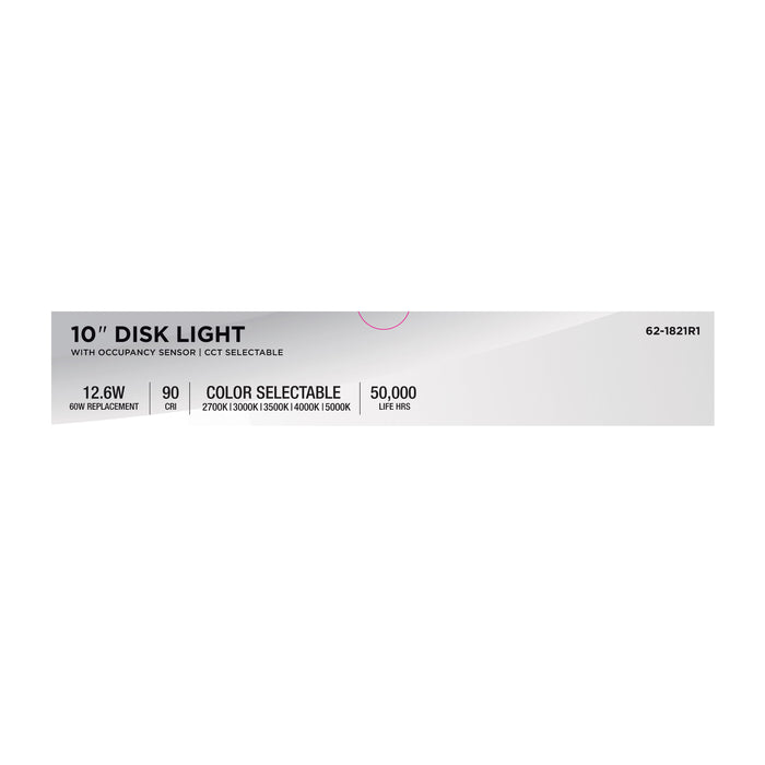 SATCO/NUVO 10 Inch LED Disk Light CCT Selectable 2700K/3000K/3500K/4000K/5000K Occupancy Sensor White Finish (62-1821R1)