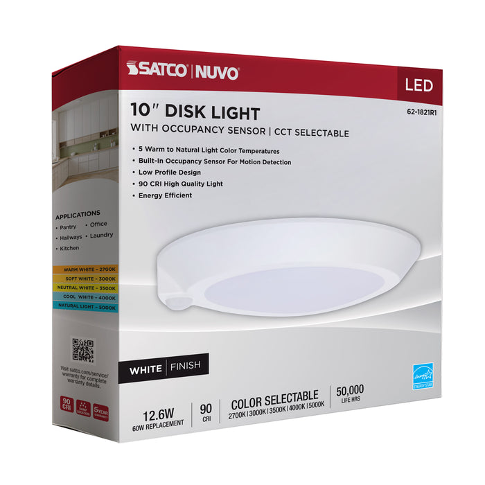 SATCO/NUVO 10 Inch LED Disk Light CCT Selectable 2700K/3000K/3500K/4000K/5000K Occupancy Sensor White Finish (62-1821R1)