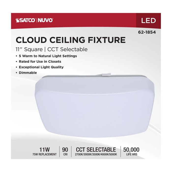 SATCO/NUVO 11 Inch LED Cloud Fixture 11W CCT Selectable 2700K/3000K/3500K/4000K/5000K Square Shape White Finish 120V (62-1854)