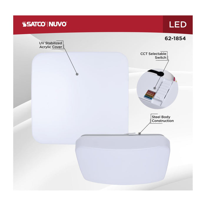 SATCO/NUVO 11 Inch LED Cloud Fixture 11W CCT Selectable 2700K/3000K/3500K/4000K/5000K Square Shape White Finish 120V (62-1854)