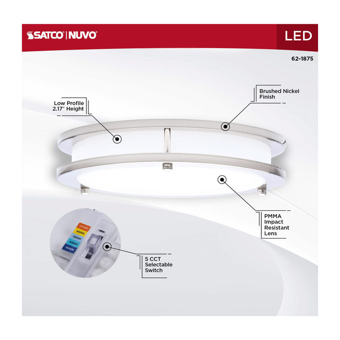 SATCO/NUVO Glamour LED 10 Inch Flush Mount CCT Selectable 2700K/3000K/3500K/4000K/5000K Brushed Nickel Finish (62-1875)