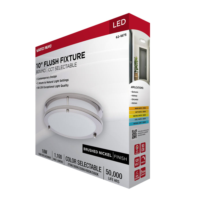 SATCO/NUVO Glamour LED 10 Inch Flush Mount CCT Selectable 2700K/3000K/3500K/4000K/5000K Brushed Nickel Finish (62-1875)