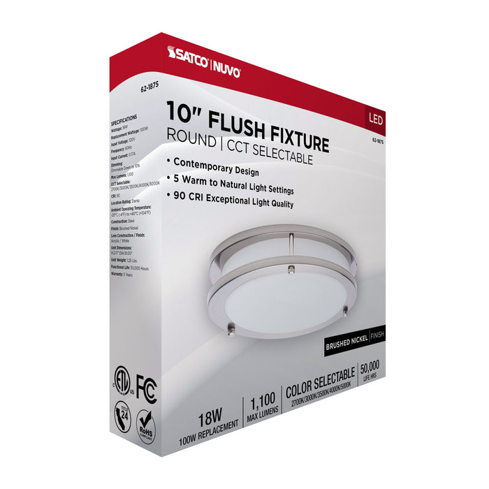 SATCO/NUVO Glamour LED 10 Inch Flush Mount CCT Selectable 2700K/3000K/3500K/4000K/5000K Brushed Nickel Finish (62-1875)