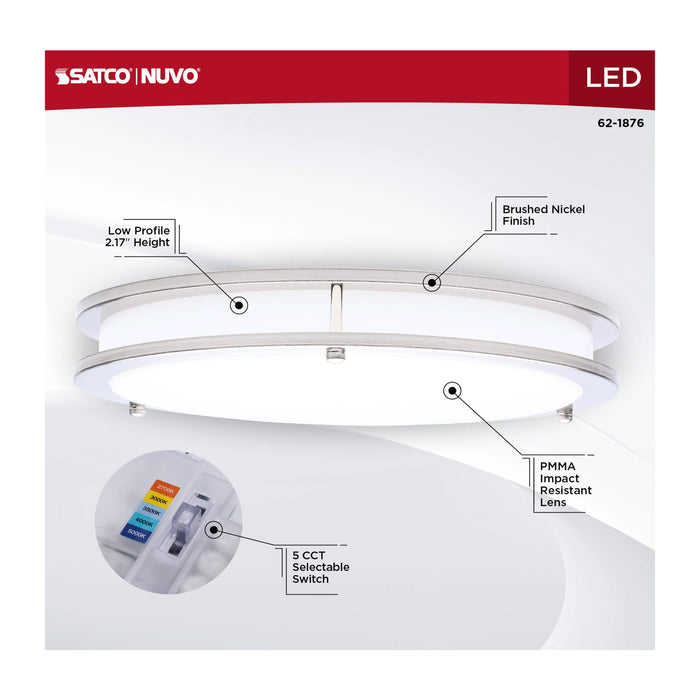 SATCO/NUVO Glamour LED 13 Inch Flush Mount CCT Selectable 2700K/3000K/3500K/4000K/5000K Brushed Nickel Finish (62-1876)
