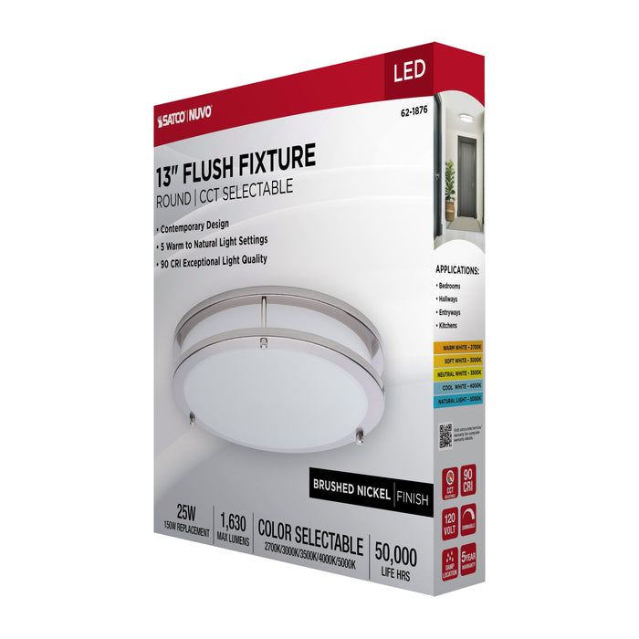 SATCO/NUVO Glamour LED 13 Inch Flush Mount CCT Selectable 2700K/3000K/3500K/4000K/5000K Brushed Nickel Finish (62-1876)
