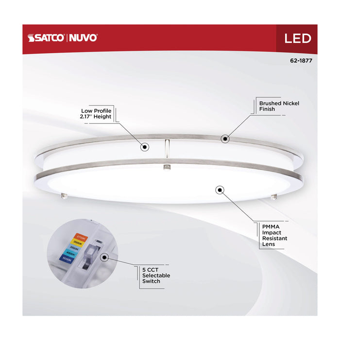 SATCO/NUVO Glamour LED 17 Inch Flush Mount CCT Selectable 2700K/3000K/3500K/4000K/5000K Brushed Nickel Finish (62-1877)