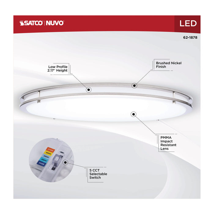SATCO/NUVO Glamour LED 24 Inch Flush Mount CCT Selectable 2700K/3000K/3500K/4000K/5000K Brushed Nickel Finish (62-1878)