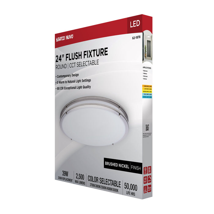 SATCO/NUVO Glamour LED 24 Inch Flush Mount CCT Selectable 2700K/3000K/3500K/4000K/5000K Brushed Nickel Finish (62-1878)