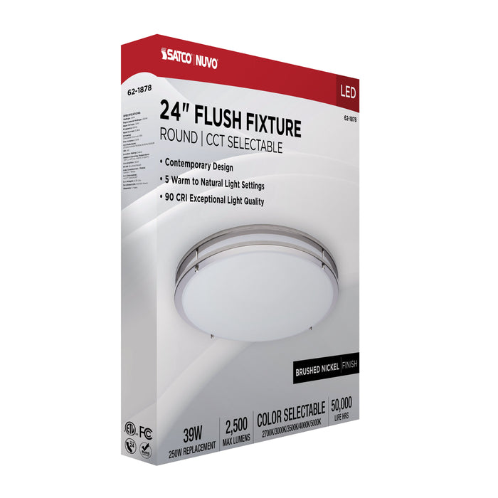SATCO/NUVO Glamour LED 24 Inch Flush Mount CCT Selectable 2700K/3000K/3500K/4000K/5000K Brushed Nickel Finish (62-1878)