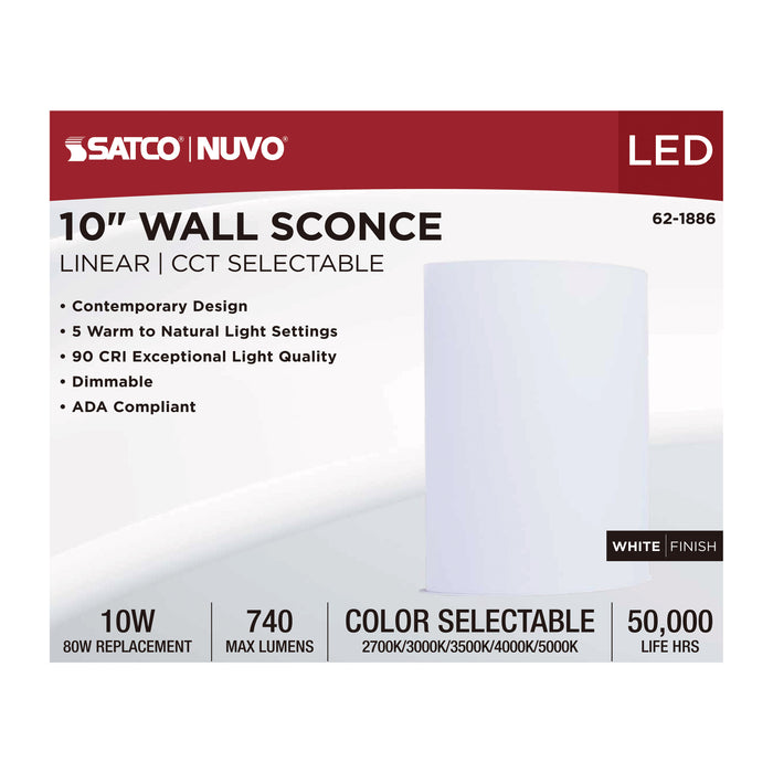 SATCO/NUVO Crispo LED Wall Sconce CCT Selectable 2700K/3000K/3500K/4000K/5000K White Finish (62-1886)