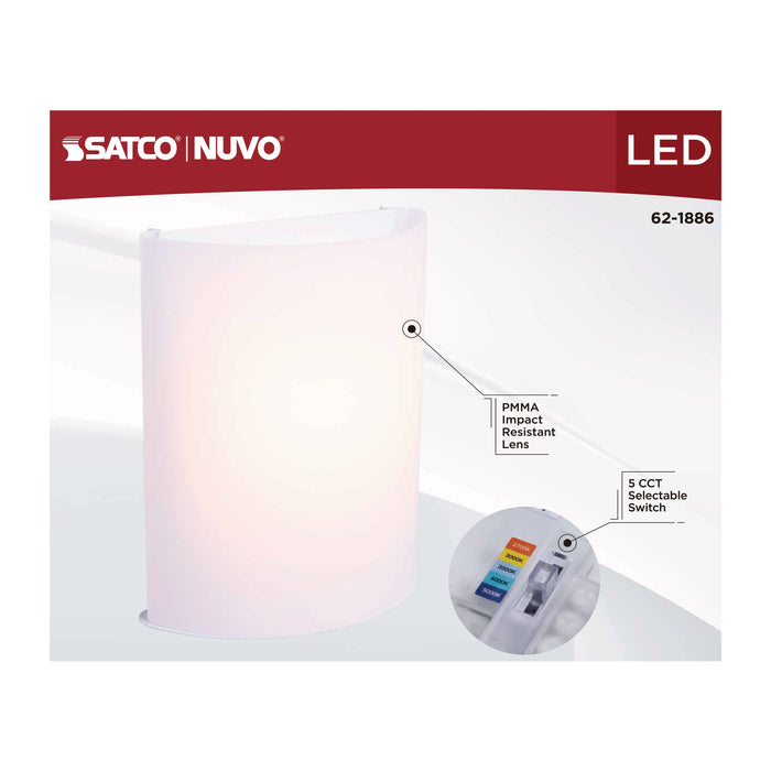 SATCO/NUVO Crispo LED Wall Sconce CCT Selectable 2700K/3000K/3500K/4000K/5000K White Finish (62-1886)