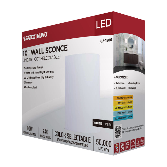 SATCO/NUVO Crispo LED Wall Sconce CCT Selectable 2700K/3000K/3500K/4000K/5000K White Finish (62-1886)