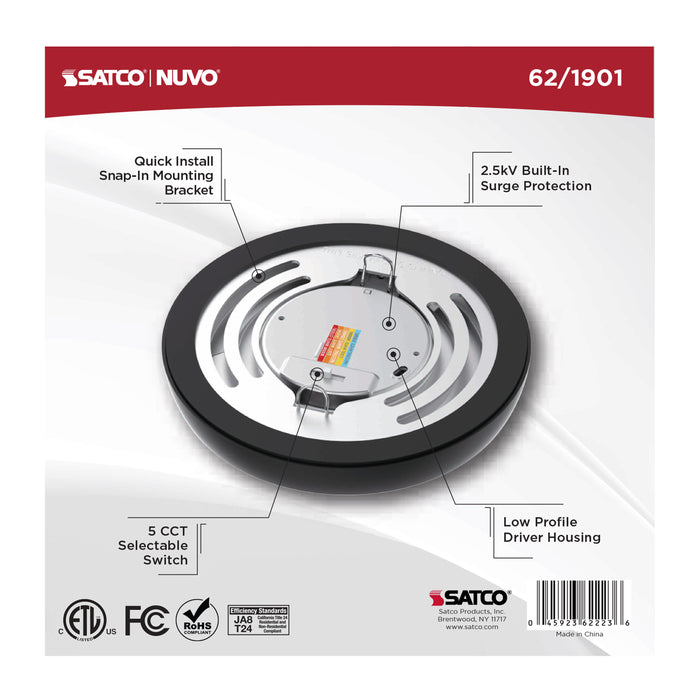 SATCO/NUVO Blink Performer - 8W LED 5 Inch Round Fixture Black Finish 5 CCT Selectable (62-1901)