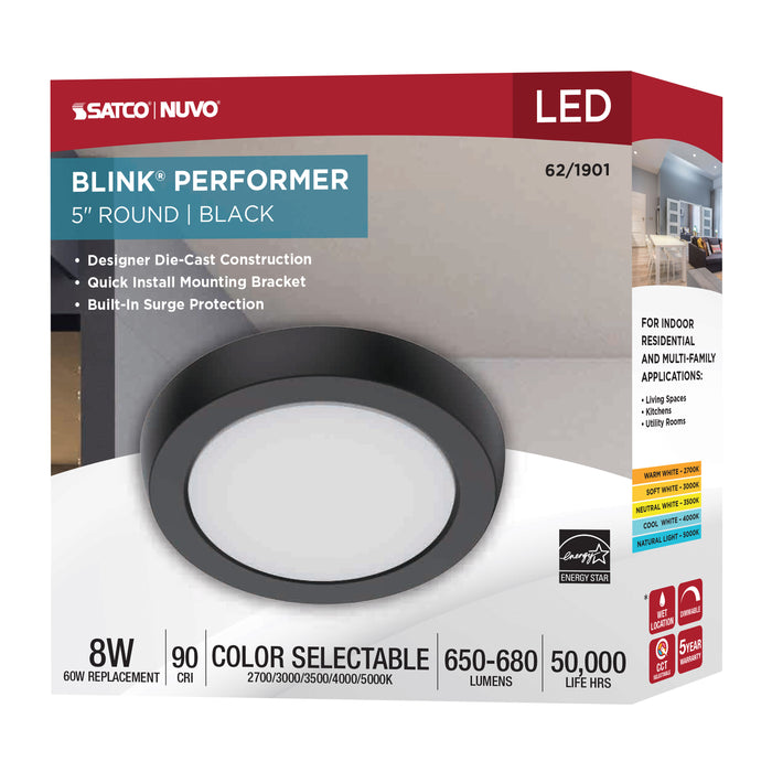 SATCO/NUVO Blink Performer - 8W LED 5 Inch Round Fixture Black Finish 5 CCT Selectable (62-1901)