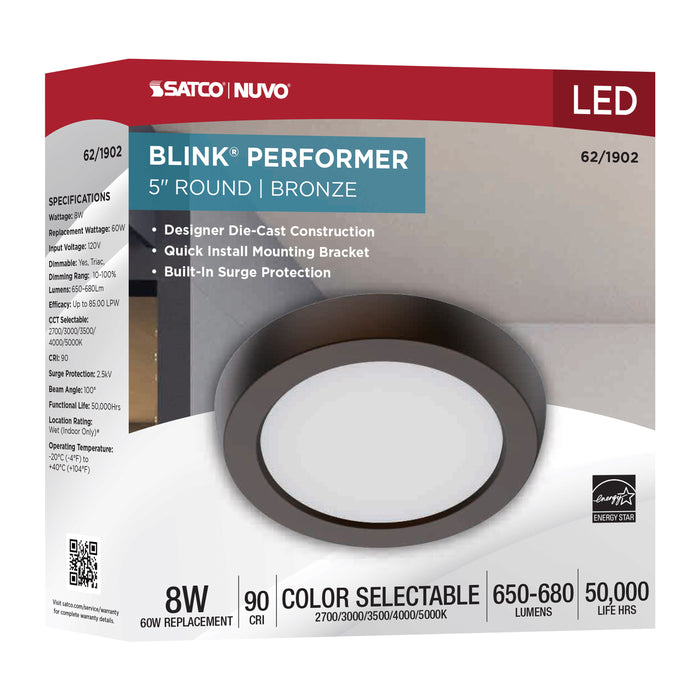 SATCO/NUVO Blink Performer - 8W LED 5 Inch Round Fixture Bronze Finish 5 CCT Selectable (62-1902)