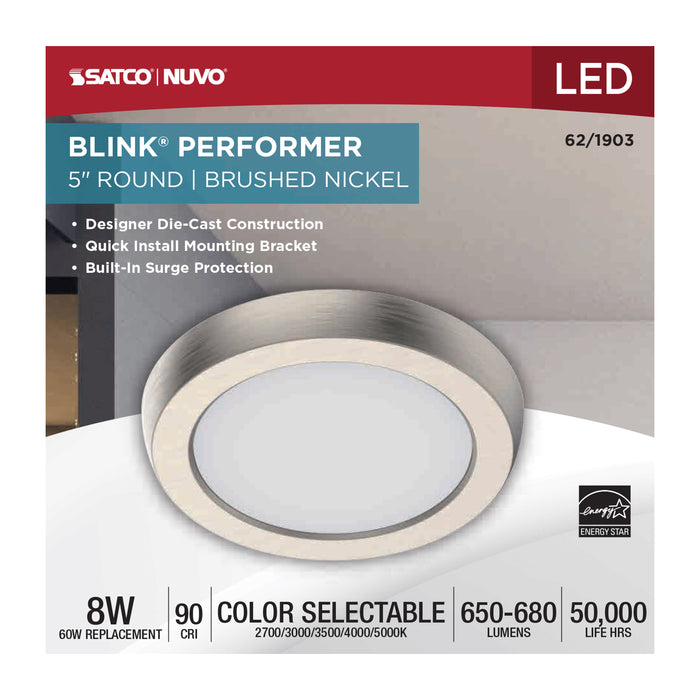 SATCO/NUVO Blink Performer - 8W LED 5 Inch Round Fixture Brushed Nickel Finish 5 CCT Selectable (62-1903)