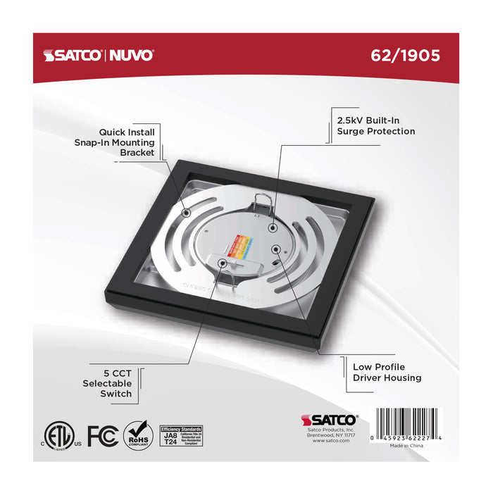 SATCO/NUVO Blink Performer - 8W LED 5 Inch Square Fixture Black Finish 5 CCT Selectable (62-1905)