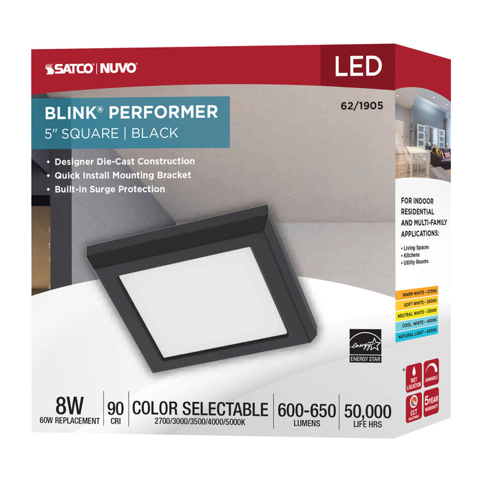 SATCO/NUVO Blink Performer - 8W LED 5 Inch Square Fixture Black Finish 5 CCT Selectable (62-1905)