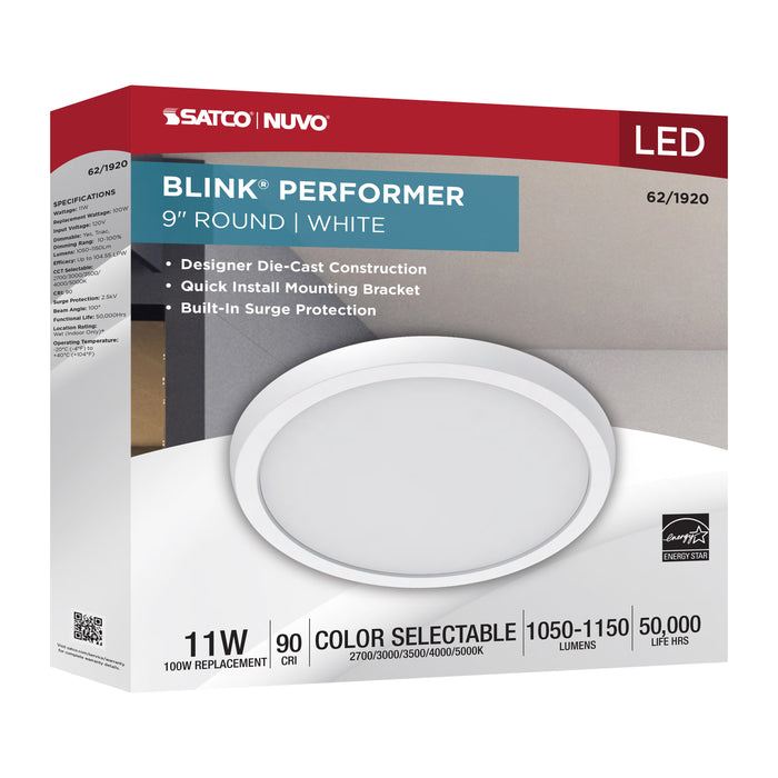 SATCO/NUVO Blink Performer - 11W LED 9 Inch Round Fixture White Finish 5 CCT Selectable (62-1920)