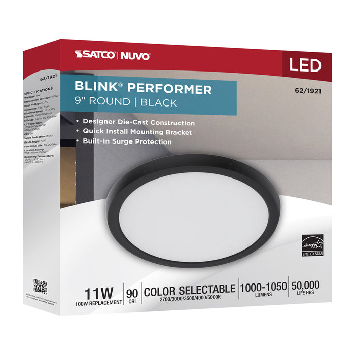 SATCO/NUVO Blink Performer - 11W LED 9 Inch Round Fixture Black Finish 5 CCT Selectable (62-1921)