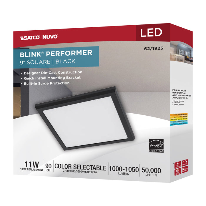 SATCO/NUVO Blink Performer - 11W LED 9 Inch Square Fixture Black Finish 5 CCT Selectable (62-1925)