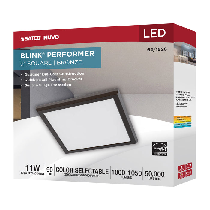 SATCO/NUVO Blink Performer - 11W LED 9 Inch Square Fixture Bronze Finish 5 CCT Selectable (62-1926)