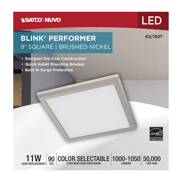 SATCO/NUVO Blink Performer - 11W LED 9 Inch Square Fixture Brushed Nickel Finish 5 CCT Selectable (62-1927)