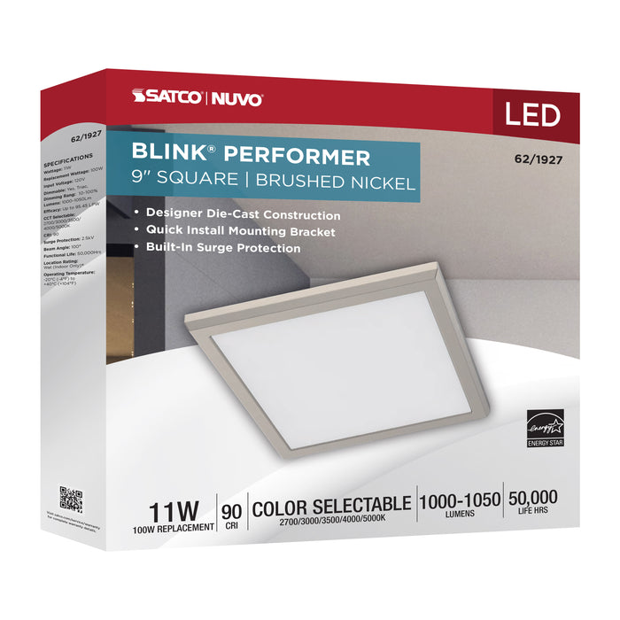 SATCO/NUVO Blink Performer - 11W LED 9 Inch Square Fixture Brushed Nickel Finish 5 CCT Selectable (62-1927)