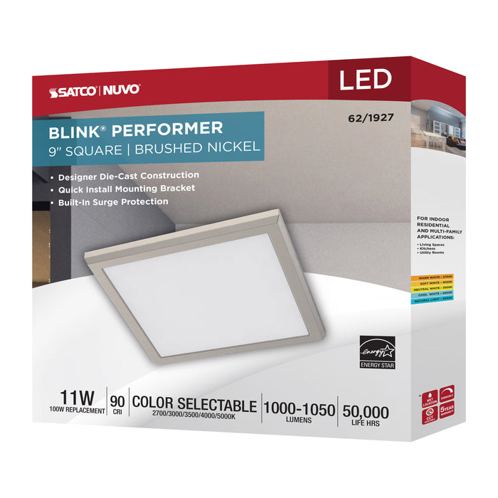 SATCO/NUVO Blink Performer - 11W LED 9 Inch Square Fixture Brushed Nickel Finish 5 CCT Selectable (62-1927)