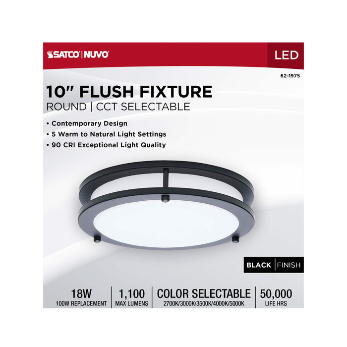 SATCO/NUVO Glamour LED 10 Inch Flush Mount CCT Selectable 2700K/3000K/3500K/4000K/5000K Black Finish (62-1975)