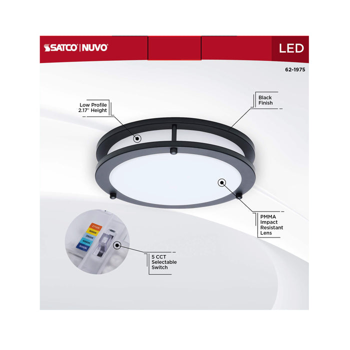 SATCO/NUVO Glamour LED 10 Inch Flush Mount CCT Selectable 2700K/3000K/3500K/4000K/5000K Black Finish (62-1975)