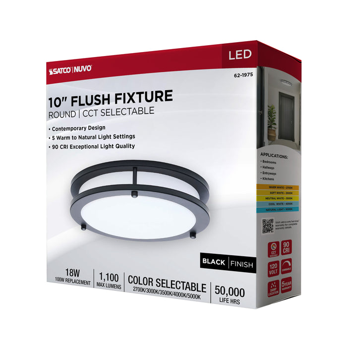 SATCO/NUVO Glamour LED 10 Inch Flush Mount CCT Selectable 2700K/3000K/3500K/4000K/5000K Black Finish (62-1975)