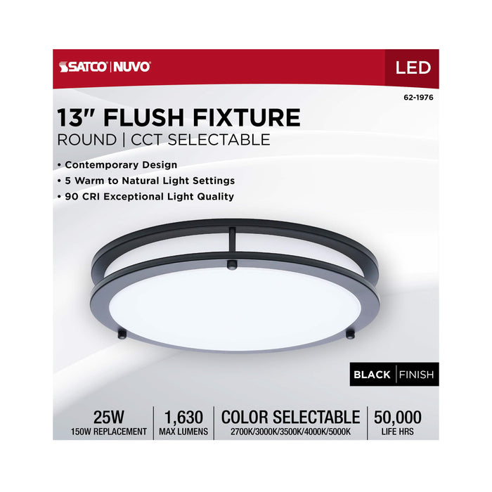 SATCO/NUVO Glamour LED 13 Inch Flush Mount CCT Selectable 2700K/3000K/3500K/4000K/5000K Black Finish (62-1976)
