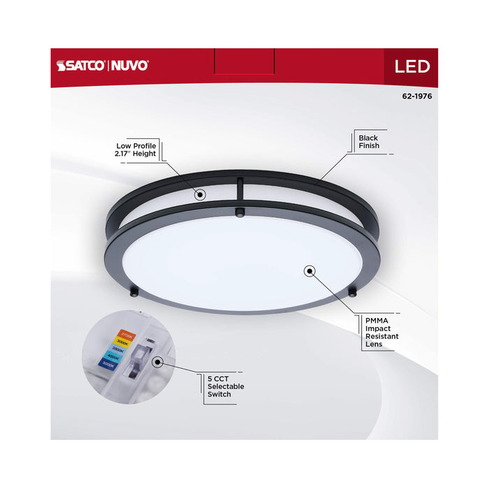 SATCO/NUVO Glamour LED 13 Inch Flush Mount CCT Selectable 2700K/3000K/3500K/4000K/5000K Black Finish (62-1976)
