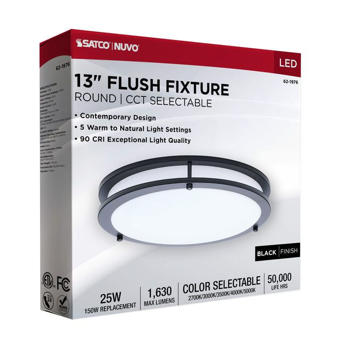 SATCO/NUVO Glamour LED 13 Inch Flush Mount CCT Selectable 2700K/3000K/3500K/4000K/5000K Black Finish (62-1976)