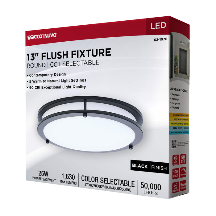 SATCO/NUVO Glamour LED 13 Inch Flush Mount CCT Selectable 2700K/3000K/3500K/4000K/5000K Black Finish (62-1976)