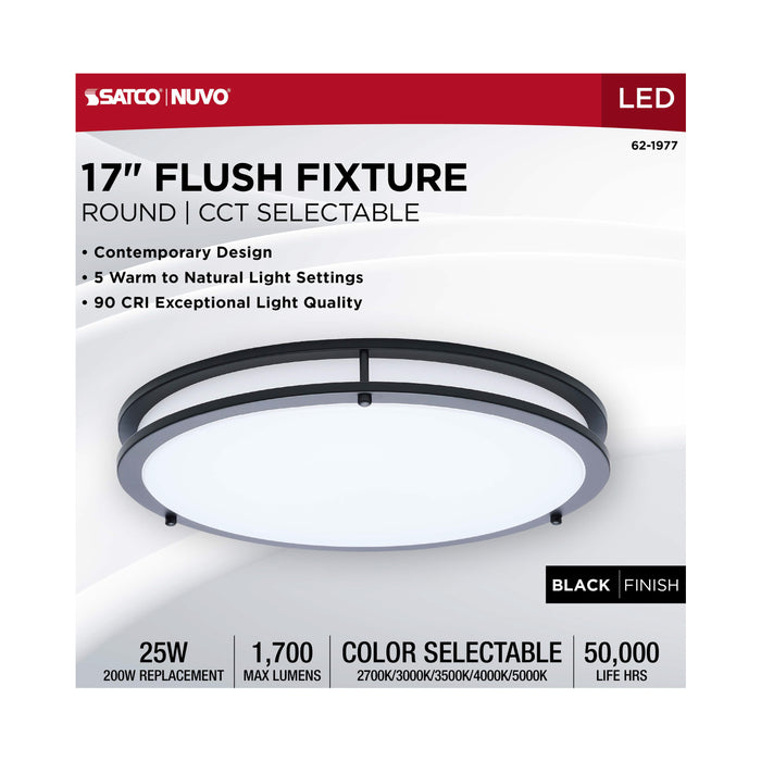 SATCO/NUVO Glamour LED 17 Inch Flush Mount CCT Selectable 2700K/3000K/3500K/4000K/5000K Black Finish (62-1977)