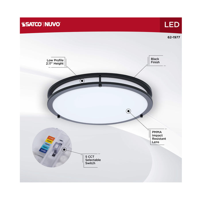SATCO/NUVO Glamour LED 17 Inch Flush Mount CCT Selectable 2700K/3000K/3500K/4000K/5000K Black Finish (62-1977)