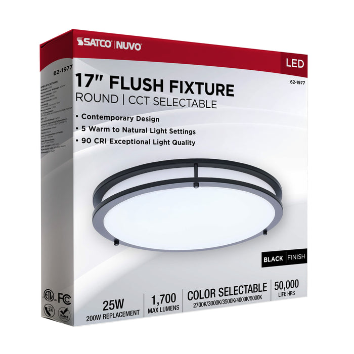 SATCO/NUVO Glamour LED 17 Inch Flush Mount CCT Selectable 2700K/3000K/3500K/4000K/5000K Black Finish (62-1977)