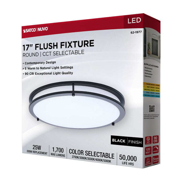 SATCO/NUVO Glamour LED 17 Inch Flush Mount CCT Selectable 2700K/3000K/3500K/4000K/5000K Black Finish (62-1977)