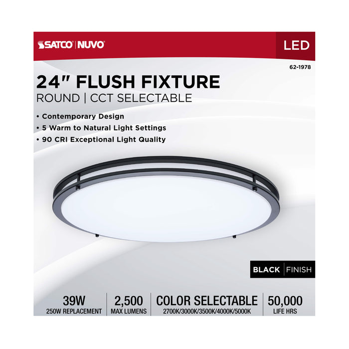 SATCO/NUVO Glamour LED 24 Inch Flush Mount CCT Selectable 2700K/3000K/3500K/4000K/5000K Black Finish (62-1978)