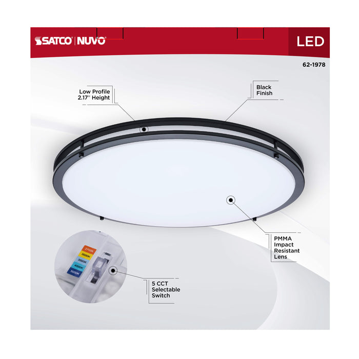 SATCO/NUVO Glamour LED 24 Inch Flush Mount CCT Selectable 2700K/3000K/3500K/4000K/5000K Black Finish (62-1978)