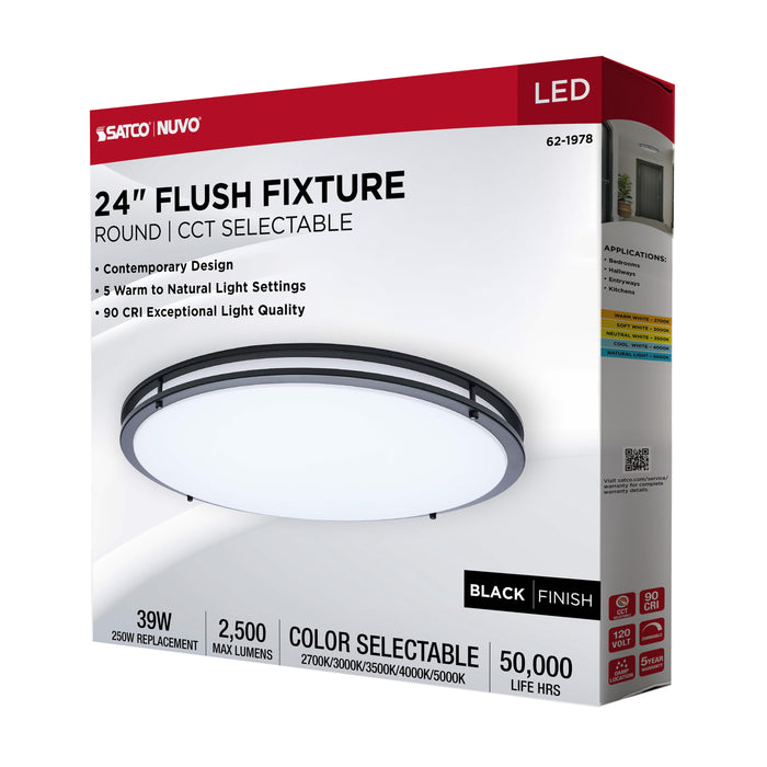 SATCO/NUVO Glamour LED 24 Inch Flush Mount CCT Selectable 2700K/3000K/3500K/4000K/5000K Black Finish (62-1978)