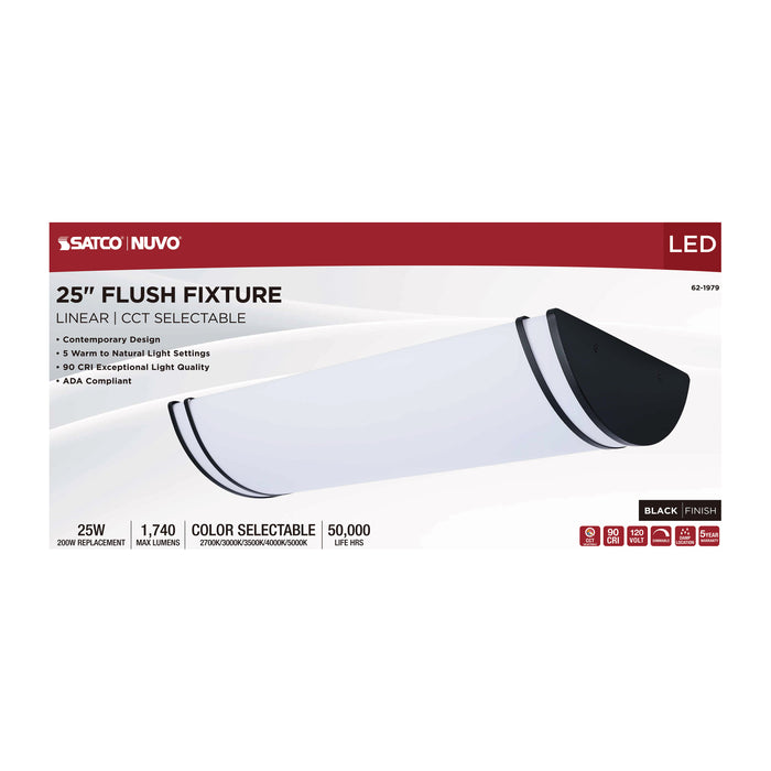 SATCO/NUVO Glamour LED 25 Inch Linear Flush Mount CCT Selectable 2700K/3000K/3500K/4000K/5000K Black Finish (62-1979)