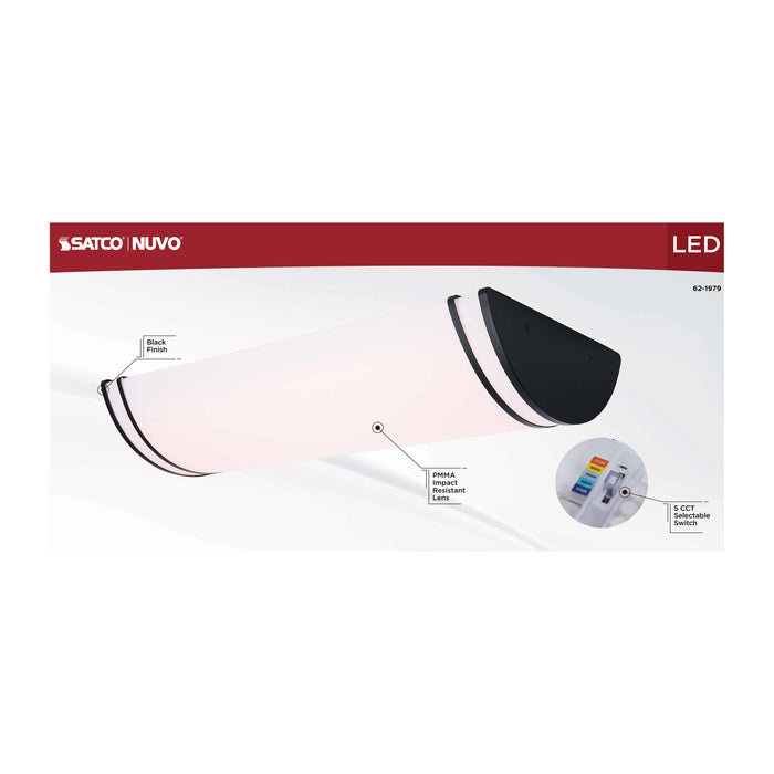 SATCO/NUVO Glamour LED 25 Inch Linear Flush Mount CCT Selectable 2700K/3000K/3500K/4000K/5000K Black Finish (62-1979)