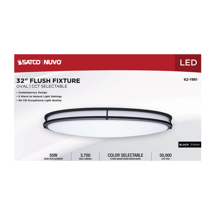 SATCO/NUVO Glamour LED 32 Inch Oval Flush Mount CCT Selectable 2700K/3000K/3500K/4000K/5000K Black Finish (62-1981)