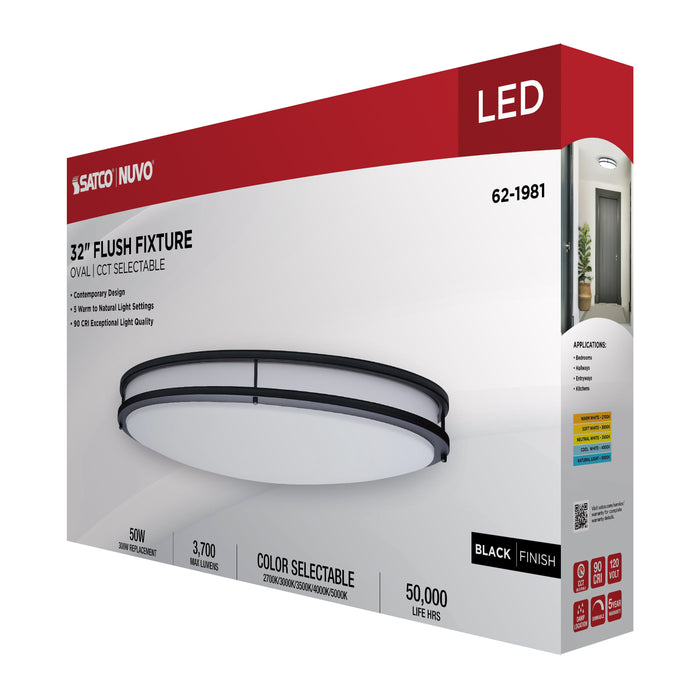 SATCO/NUVO Glamour LED 32 Inch Oval Flush Mount CCT Selectable 2700K/3000K/3500K/4000K/5000K Black Finish (62-1981)