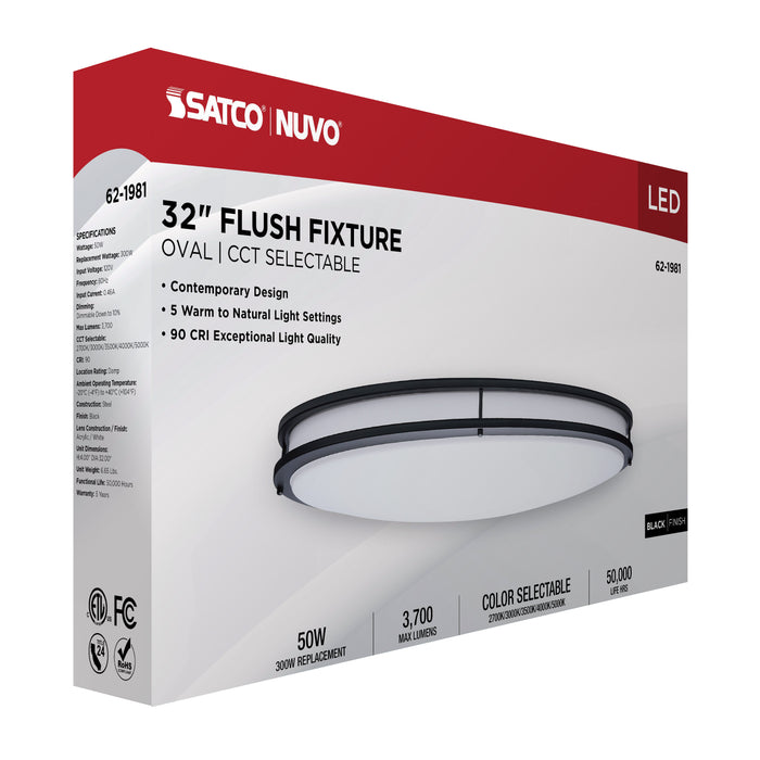 SATCO/NUVO Glamour LED 32 Inch Oval Flush Mount CCT Selectable 2700K/3000K/3500K/4000K/5000K Black Finish (62-1981)
