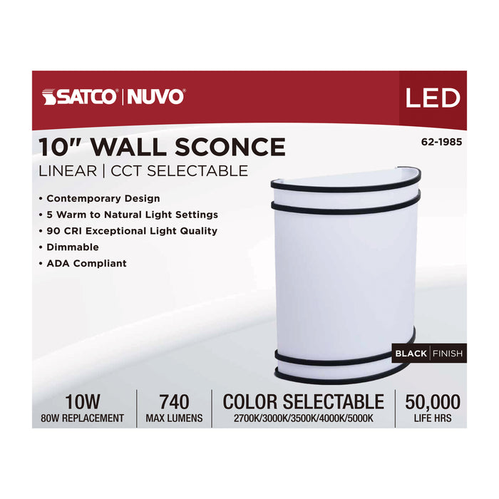 SATCO/NUVO Glamour LED Wall Sconce CCT Selectable 2700K/3000K/3500K/4000K/5000K Black Finish (62-1985)