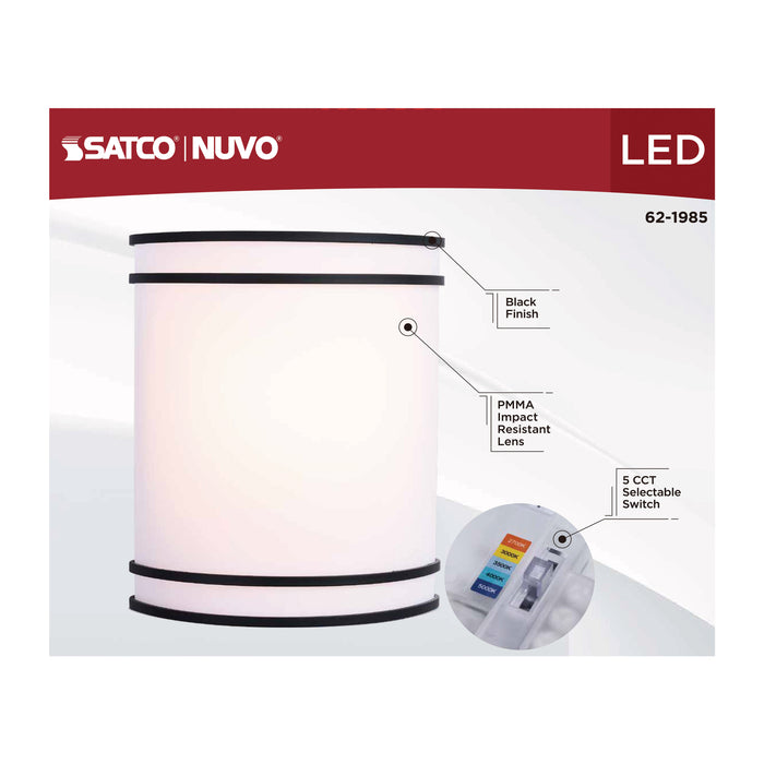 SATCO/NUVO Glamour LED Wall Sconce CCT Selectable 2700K/3000K/3500K/4000K/5000K Black Finish (62-1985)